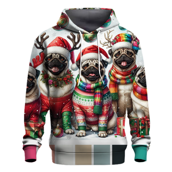 Whimsical Holiday Pugs Hoodie