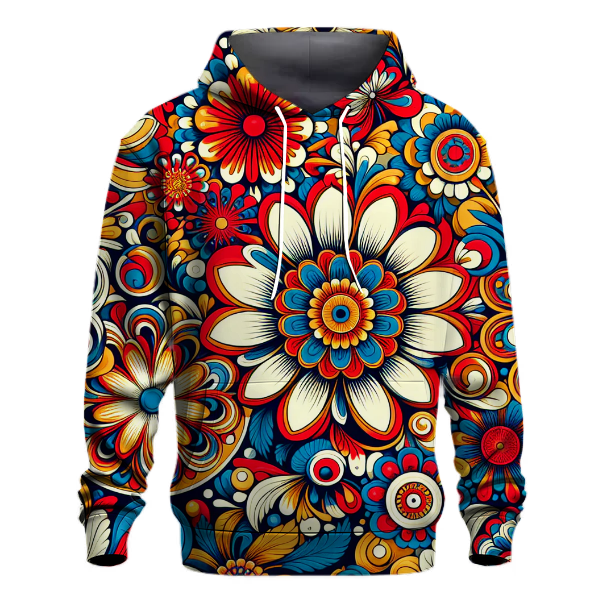 Vibrant 70s Floral Motif Hoodie