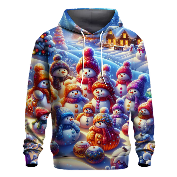 Joyful Snowmen with Holiday Scarves Hoodie