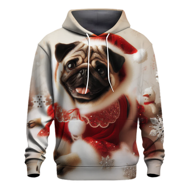 Joyful Holiday Pug in Santa Hat Hoodie