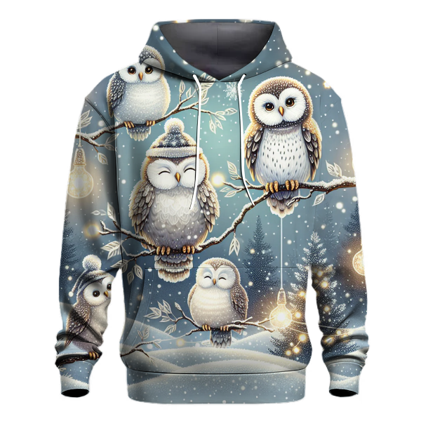 Joyful Christmas Owls in Snowy Trees Hoodie