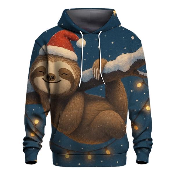 Christmas Sloth Chilling on a Snowy Branch Hoodie