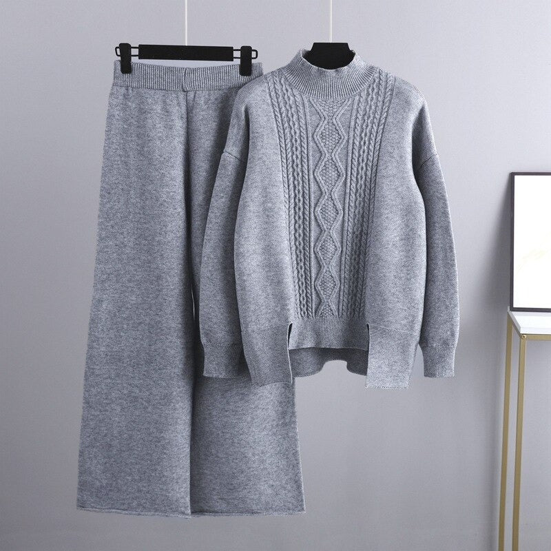 Oversized Knitted Sweater And Wide Leg Pants For Women-Soco Hoodie