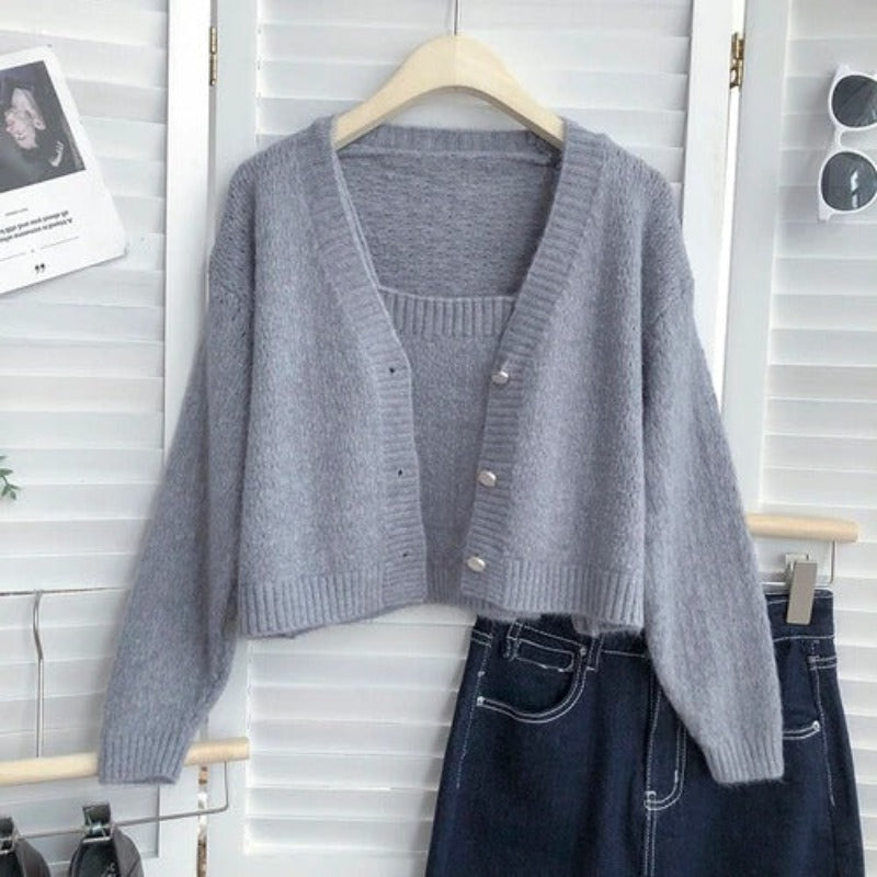 Long-Sleeved Knitted Cardigan With One-Piece-Soco Hoodie
