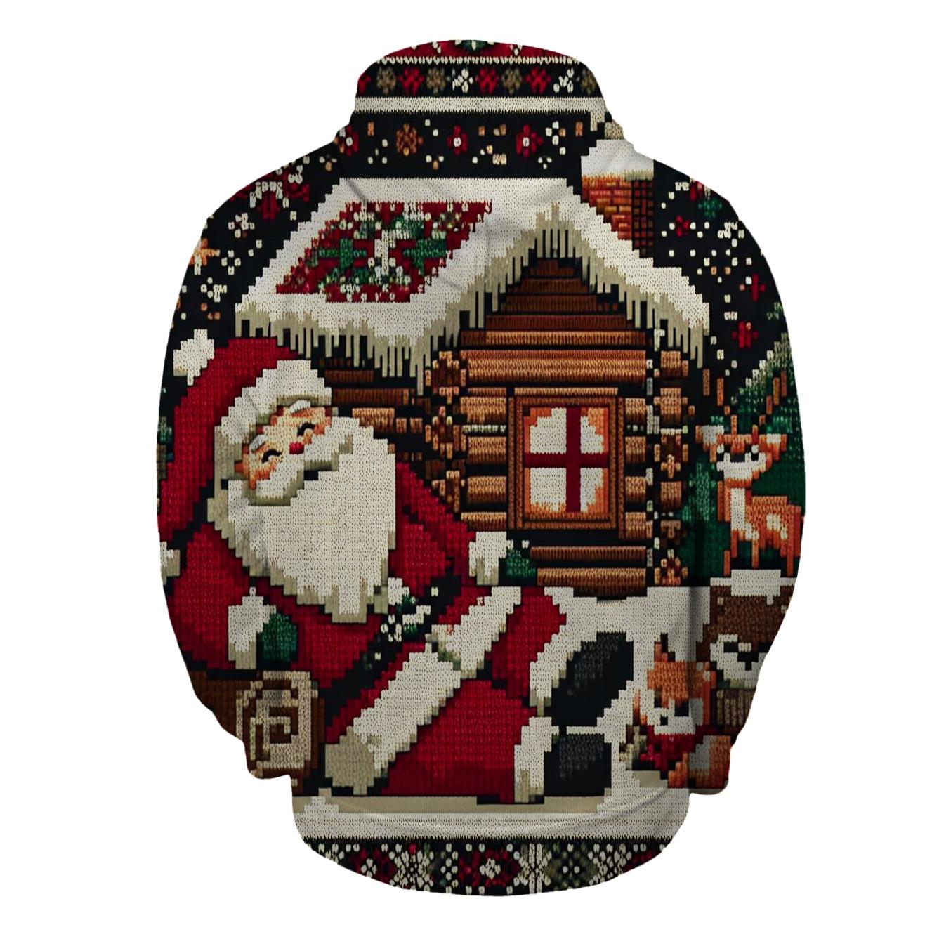 Santa's Cozy Cabin Design Half Zip Hoodie
