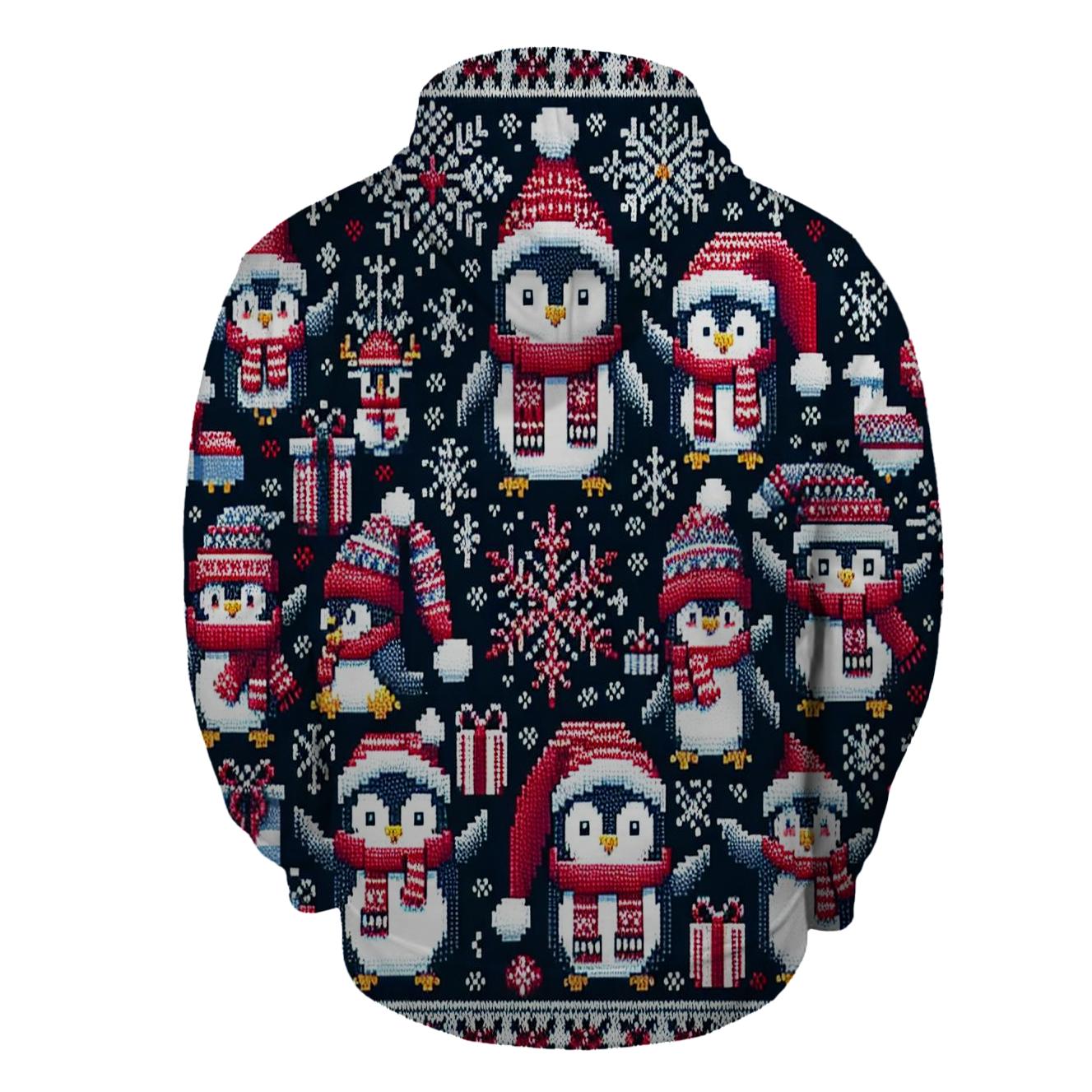 Jolly Penguin Celebration Design Half Zip Hoodie