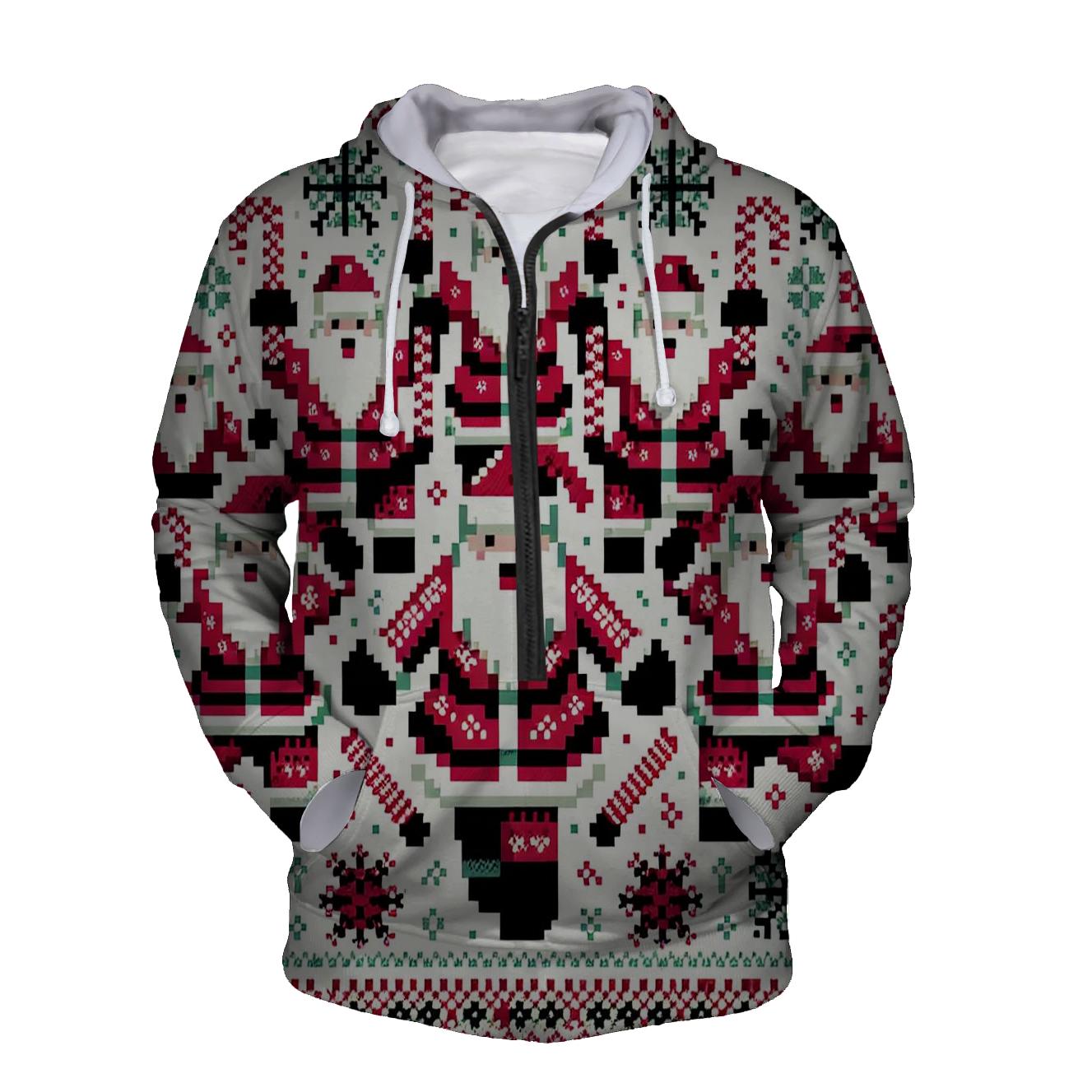 Retro Santa Parade Design Half Zip Hoodie