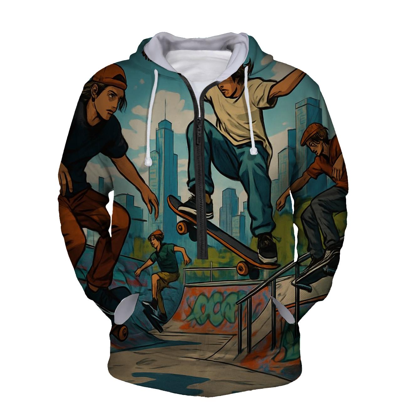 Skateboarding Vibes Half Zip Hoodie