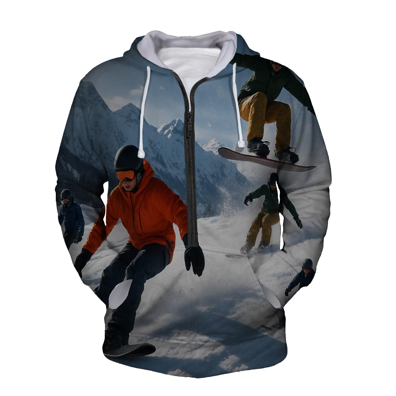 Winter Sports Excitement Half Zip Hoodie