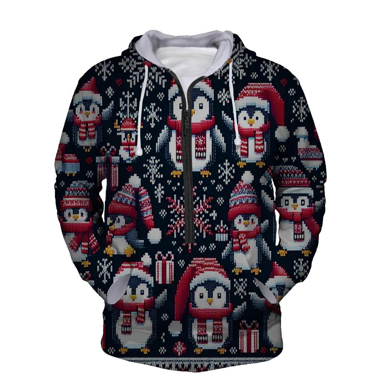 Jolly Penguin Celebration Design Half Zip Hoodie