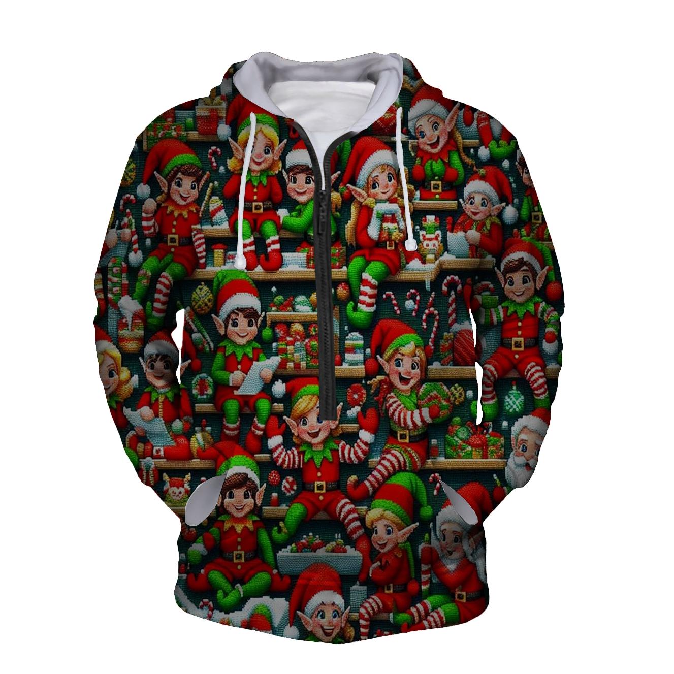 Merry Elf Workshop Design Half Zip Hoodie