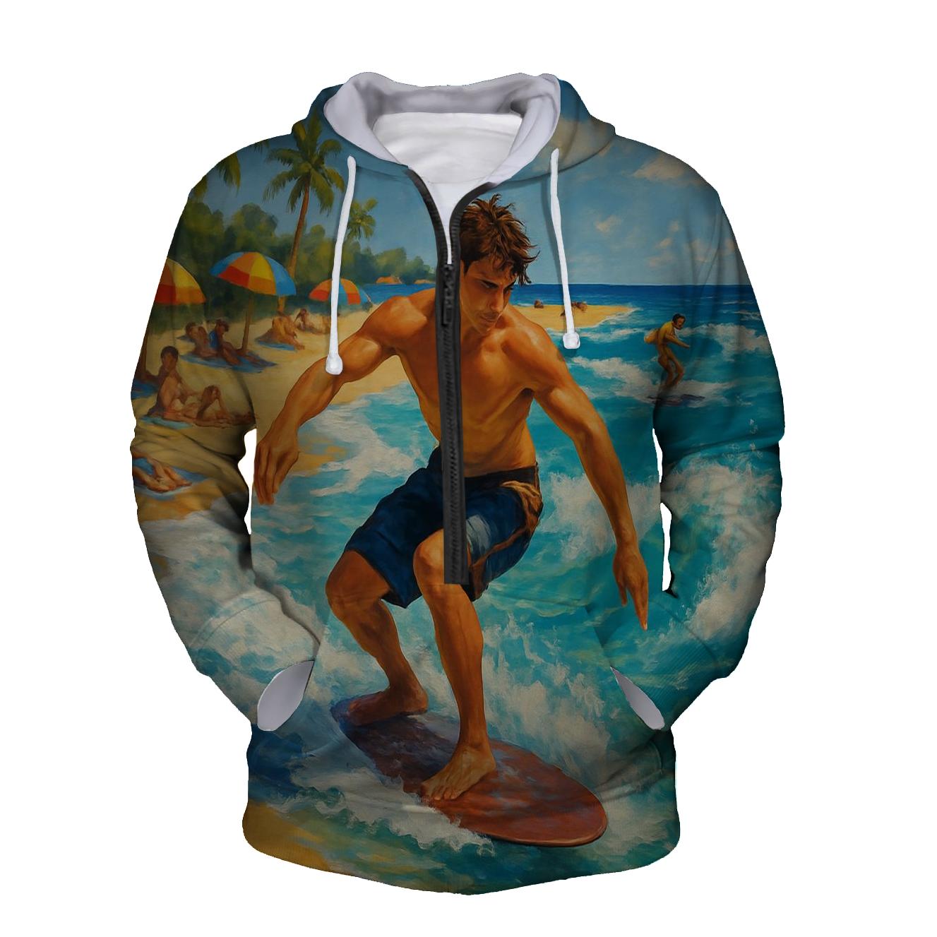 Skimboarding Wave Rider Half Zip Hoodie