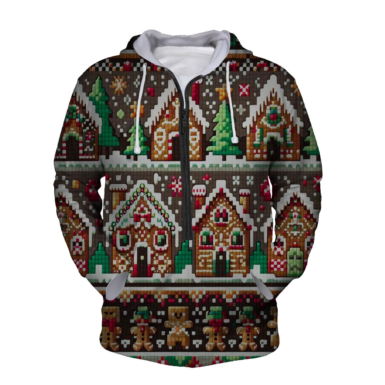 Gingerbread House Wonderland Design Half Zip Hoodie