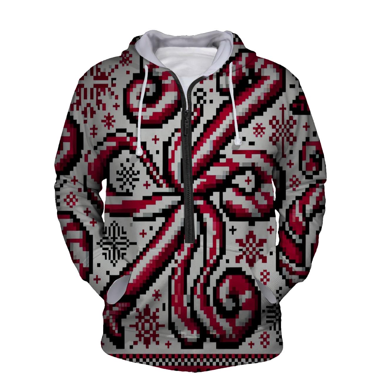 Candy Cane Whirl Design Half Zip Hoodie