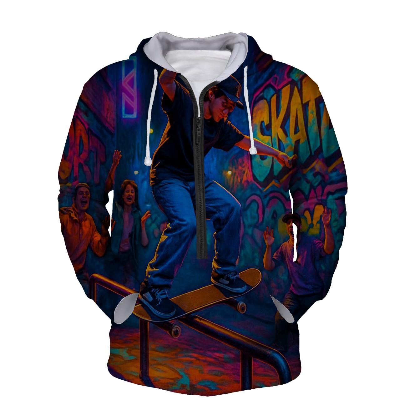 Skateboarding Grind Half Zip Hoodie