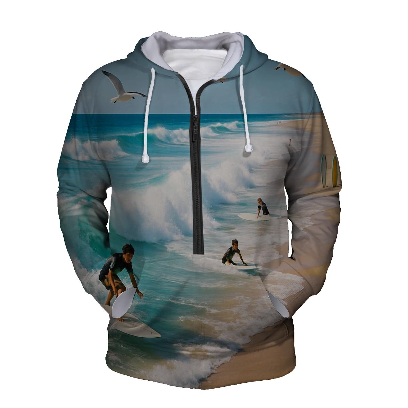 Surfing Waves Half Zip Hoodie