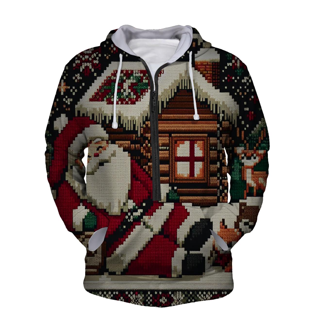 Santa's Cozy Cabin Design Half Zip Hoodie