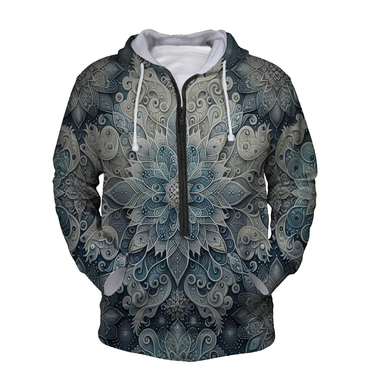 Joyful Snowflake Tapestry Design Half Zip Hoodie