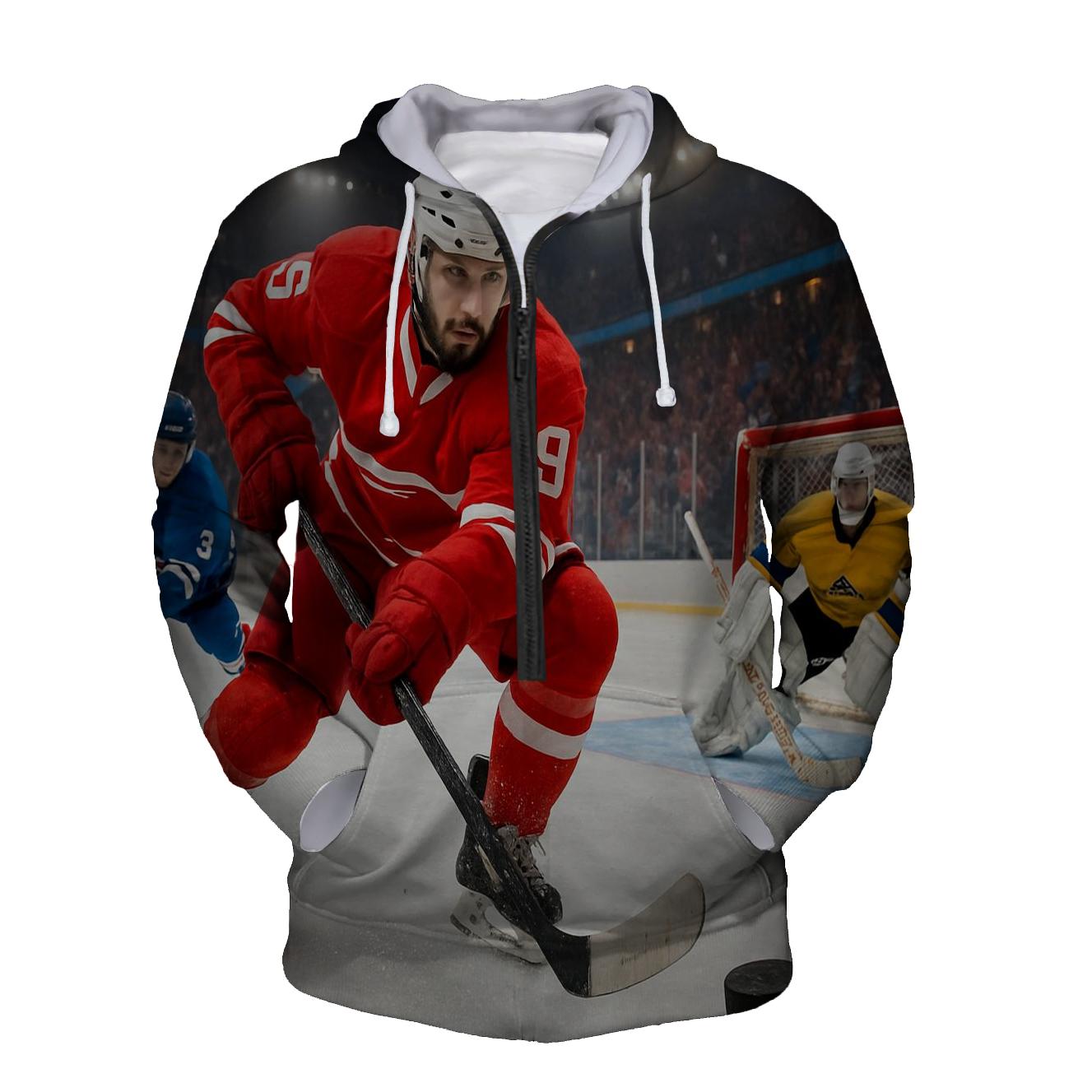 Ice Hockey Fire Half Zip Hoodie