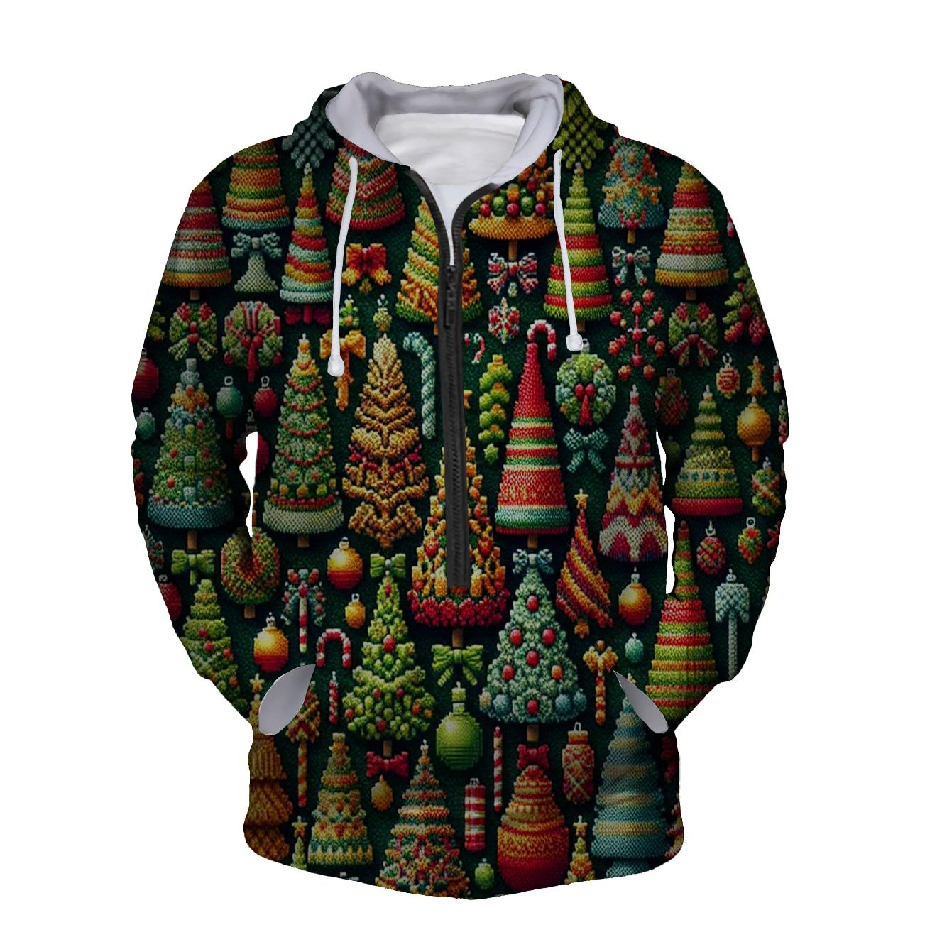 Joyful Christmas Trees Design Half Zip Hoodie
