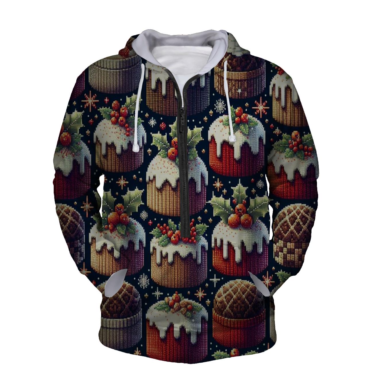 Christmas Pudding Delight Design Half Zip Hoodie