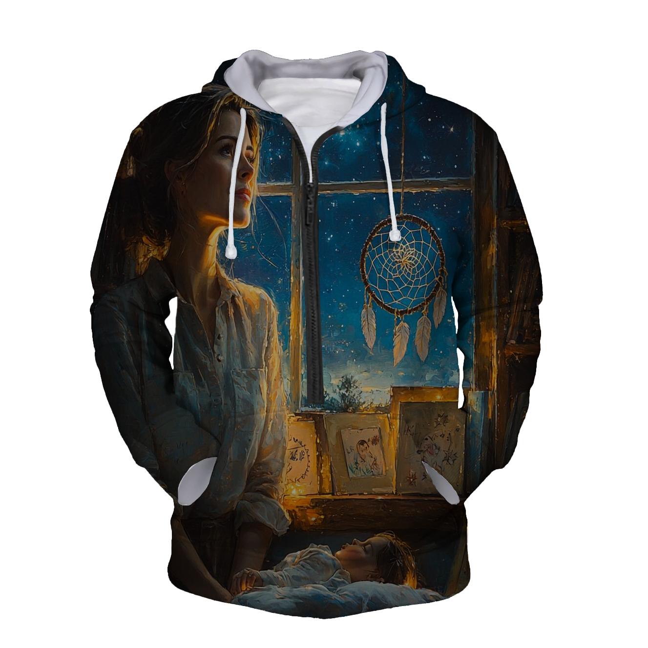The Guardian of Dreams A Mother's Silent Watch Half Zip Hoodie