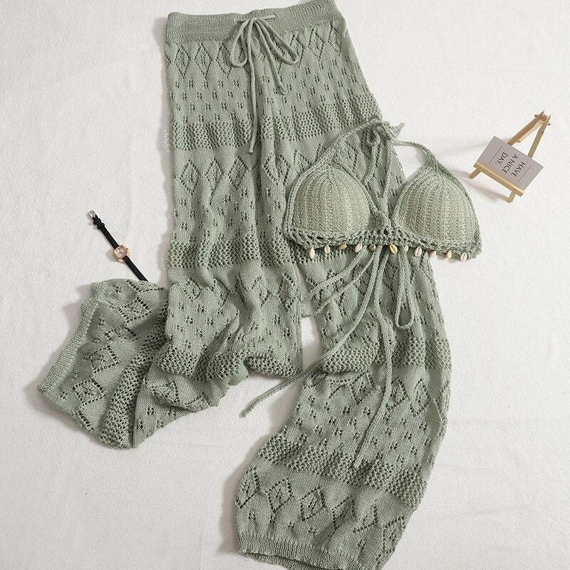 Crocheted Knitted Camisole And Pants For Women-Soco Hoodie