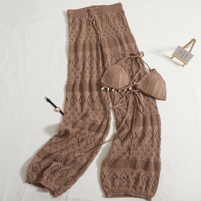 Crocheted Knitted Camisole And Pants For Women-Soco Hoodie