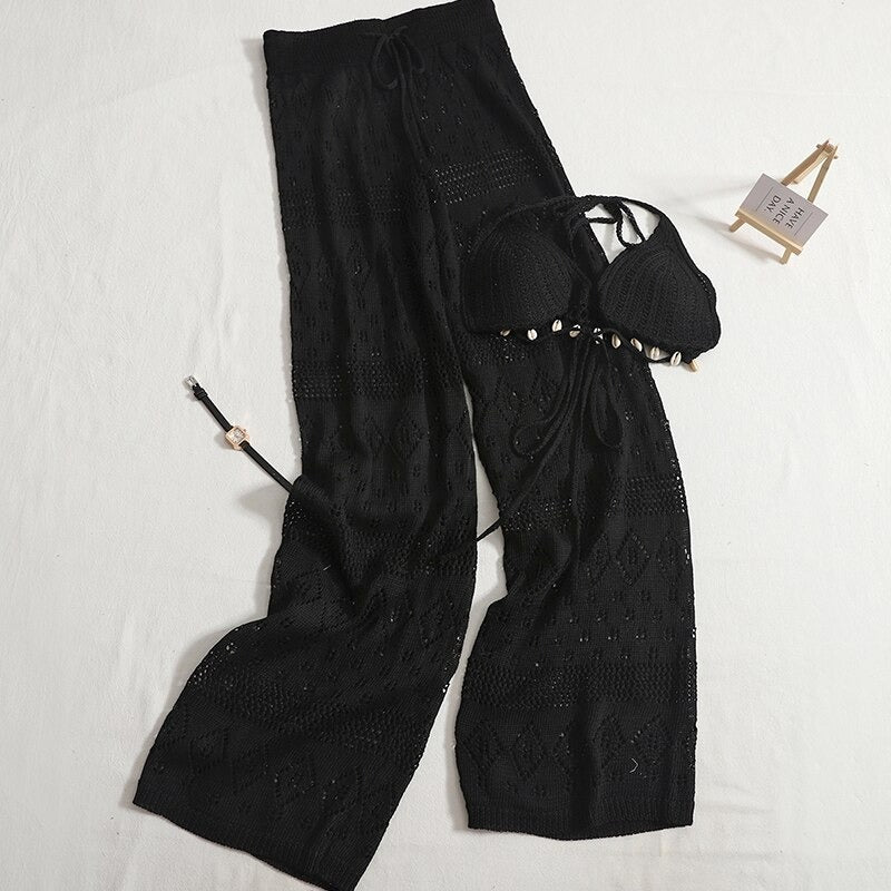 Crocheted Knitted Camisole And Pants For Women-Soco Hoodie