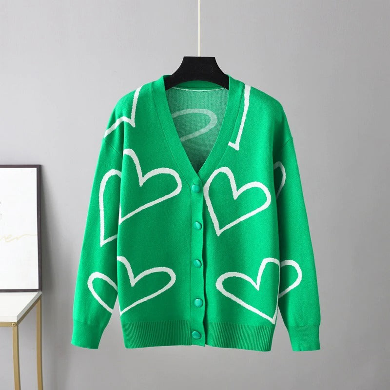 Heart Pattern Knit Oversized Drop Shoulder Cardigan-Soco Hoodie