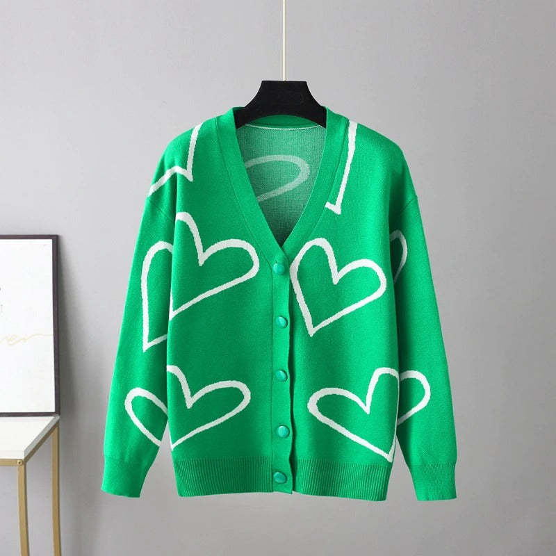 Heart Pattern Knit Oversized Drop Shoulder Cardigan-Soco Hoodie
