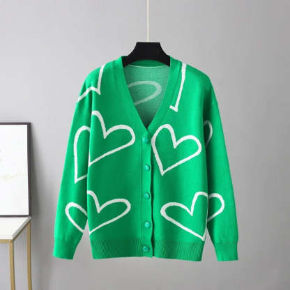 Heart Pattern Knit Oversized Drop Shoulder Cardigan-Soco Hoodie