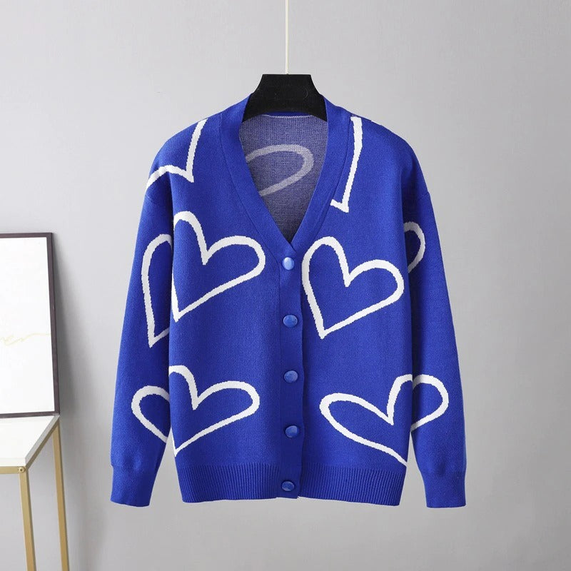 Heart Pattern Knit Oversized Drop Shoulder Cardigan-Soco Hoodie