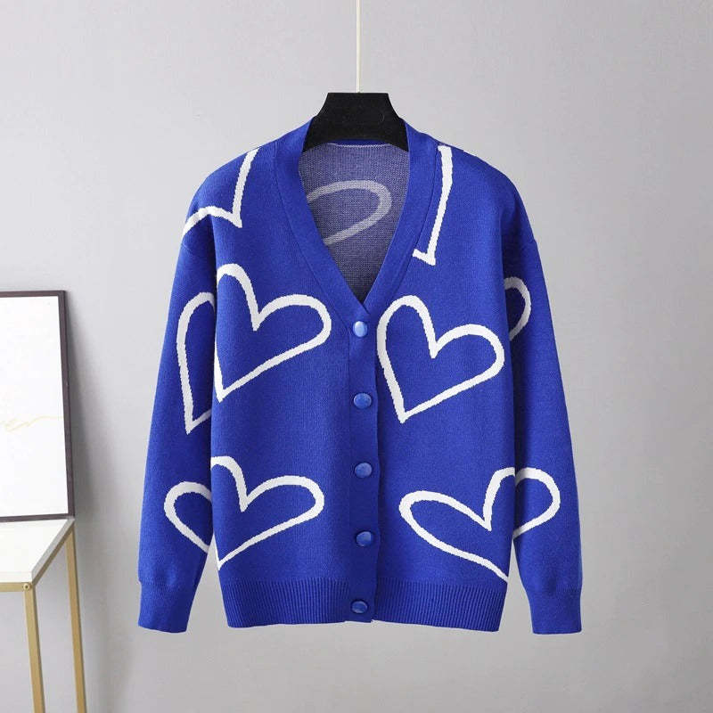 Heart Pattern Knit Oversized Drop Shoulder Cardigan-Soco Hoodie