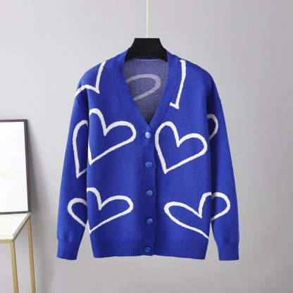 Heart Pattern Knit Oversized Drop Shoulder Cardigan-Soco Hoodie