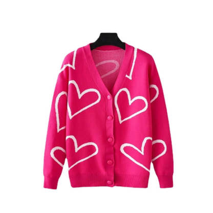 Heart Pattern Knit Oversized Drop Shoulder Cardigan-Soco Hoodie