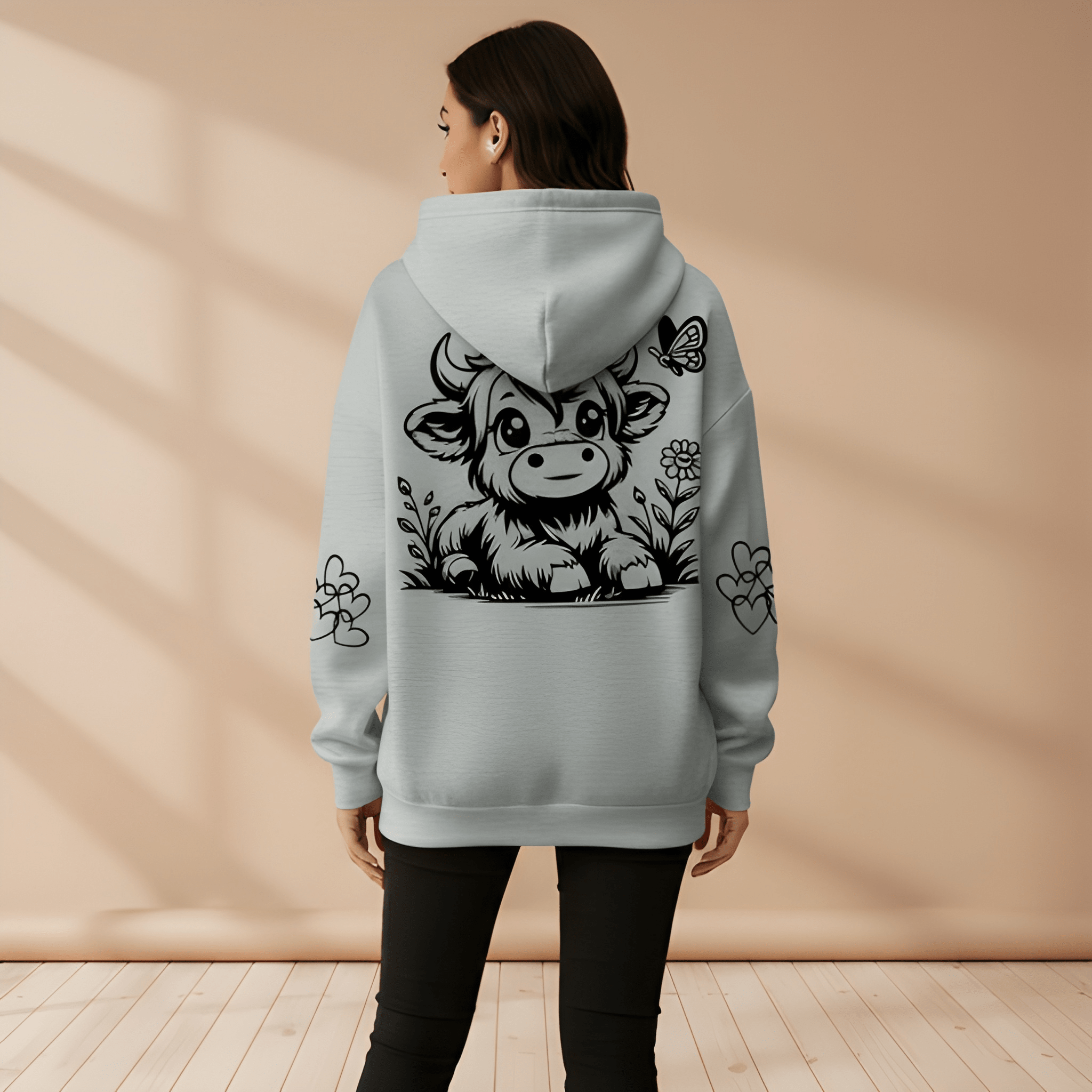 Floral Bull Graphic Print Pullover Hoodie For Women