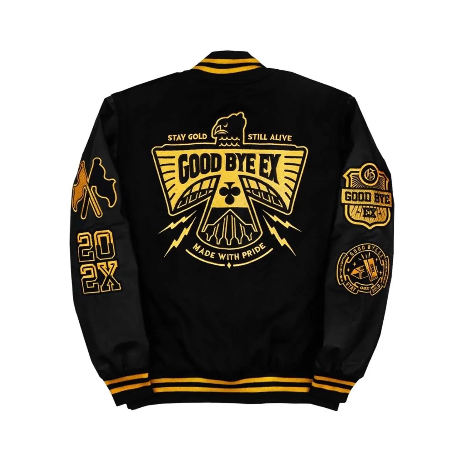 Good Bye Ex Embroidered Anime Varsity Style Fleece Bomber Jacket