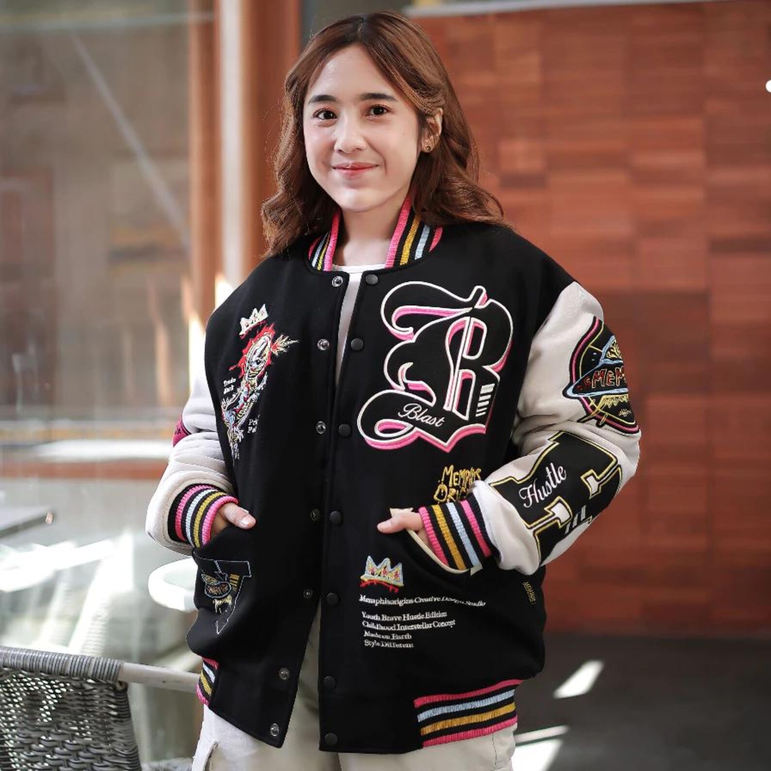 Anime Fleece Varsity Embroidered Bomber Jacket