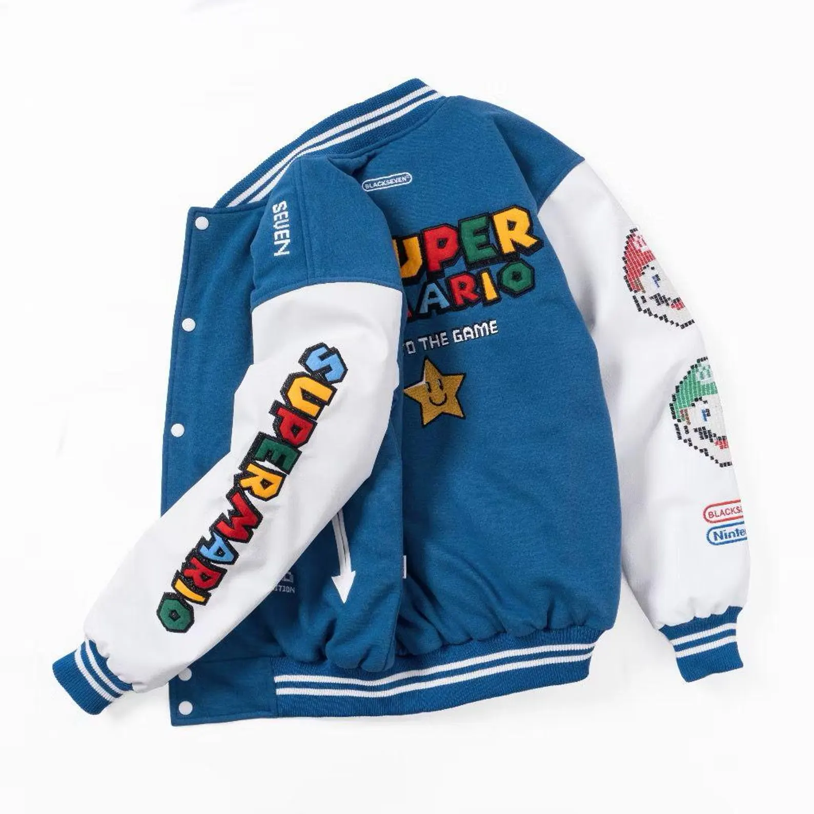 Embroidered Super Mario Anime Varsity Bomber Jacket