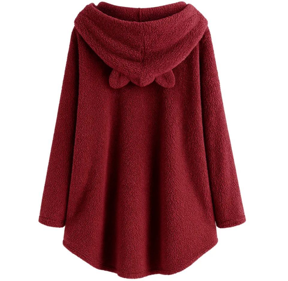 Women Christmas Santa Gnomes Print Plush Hooded Sweatshirt