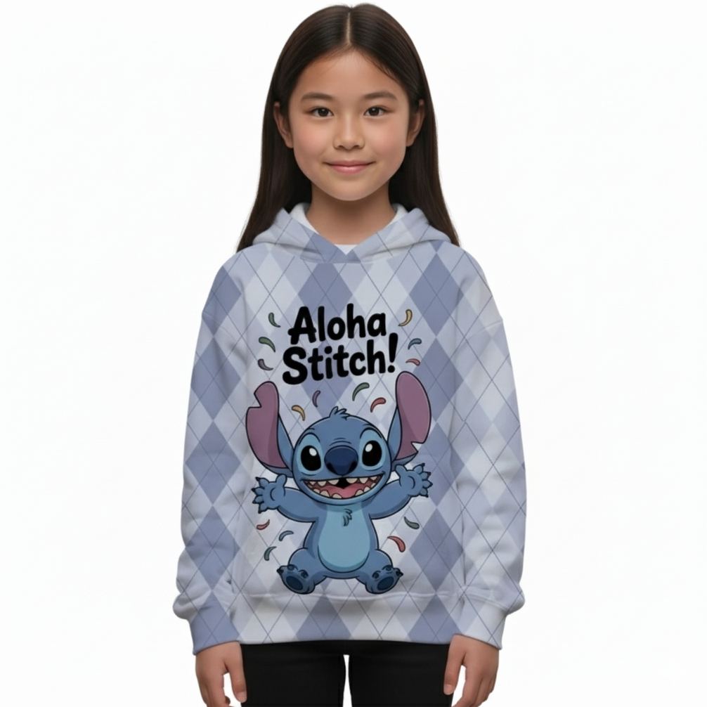 Aloha Stitch Diamond Pattern Boys And Girls Pocket Hoodie Sweatshirt