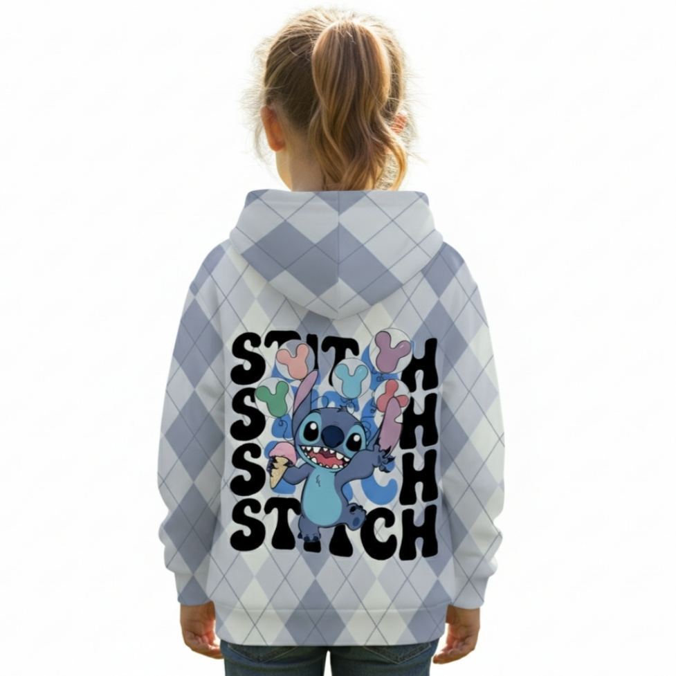 Aloha Stitch Diamond Pattern Boys And Girls Pocket Hoodie Sweatshirt