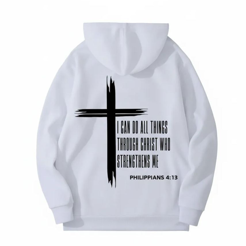 Cross Of Strength Hoodie With Scripture Print Design