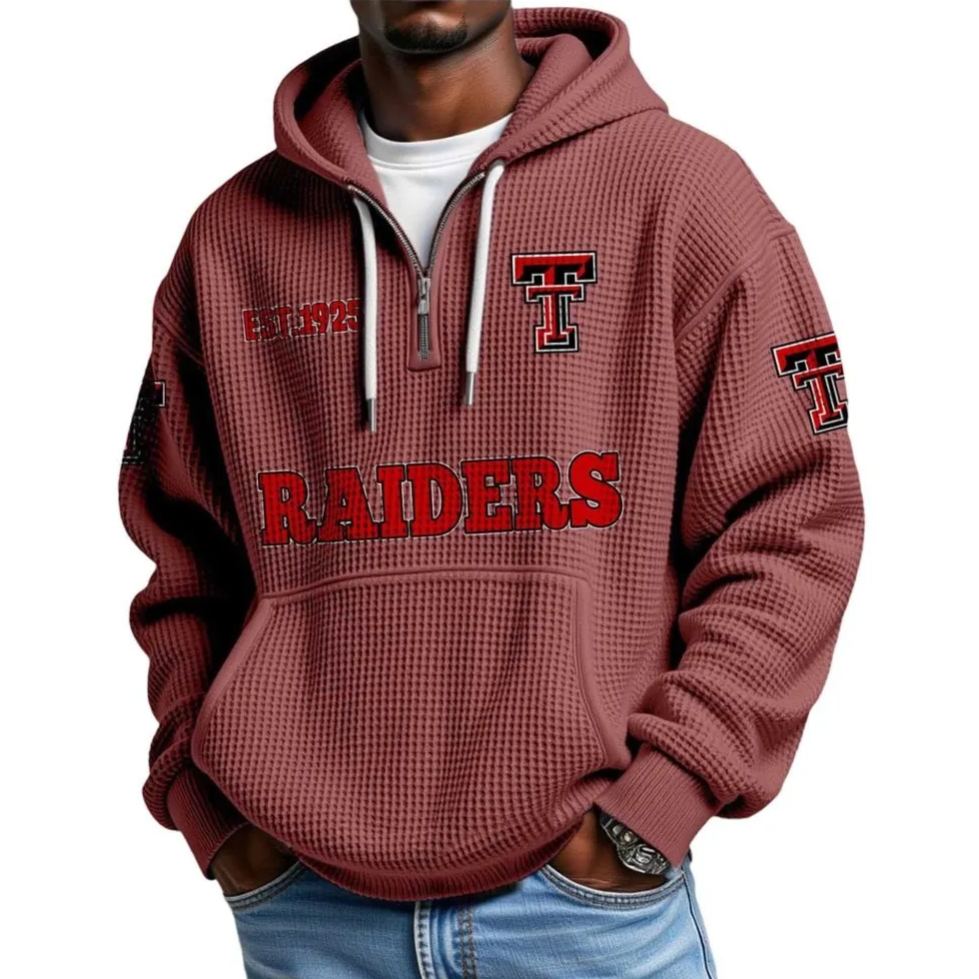 Las Vegas Raiders EST 1925 Themed Quarter Zip Waffle Football Fan Hoodie