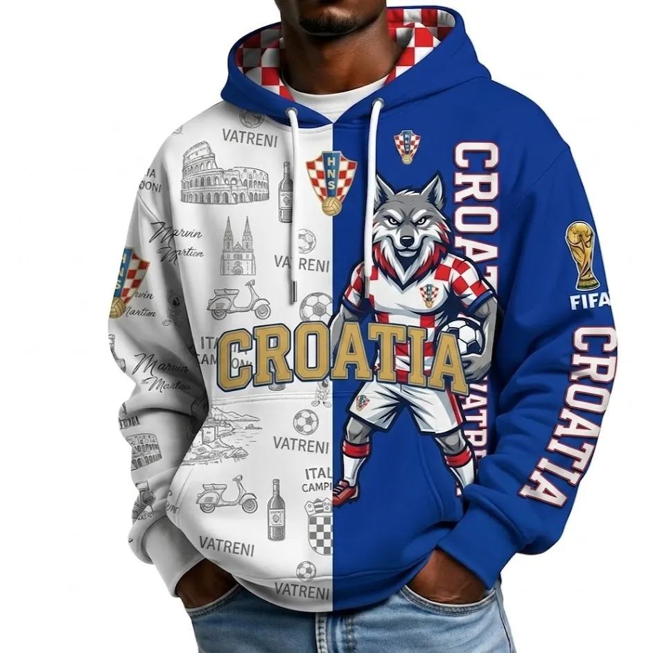 FIFA 2026 Croatia Football Themed All Over Printed Hoodie