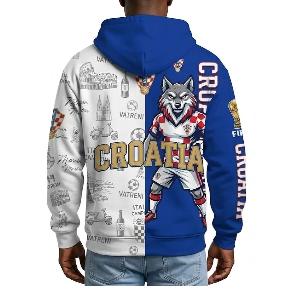 FIFA 2026 Croatia Football Themed All Over Printed Hoodie
