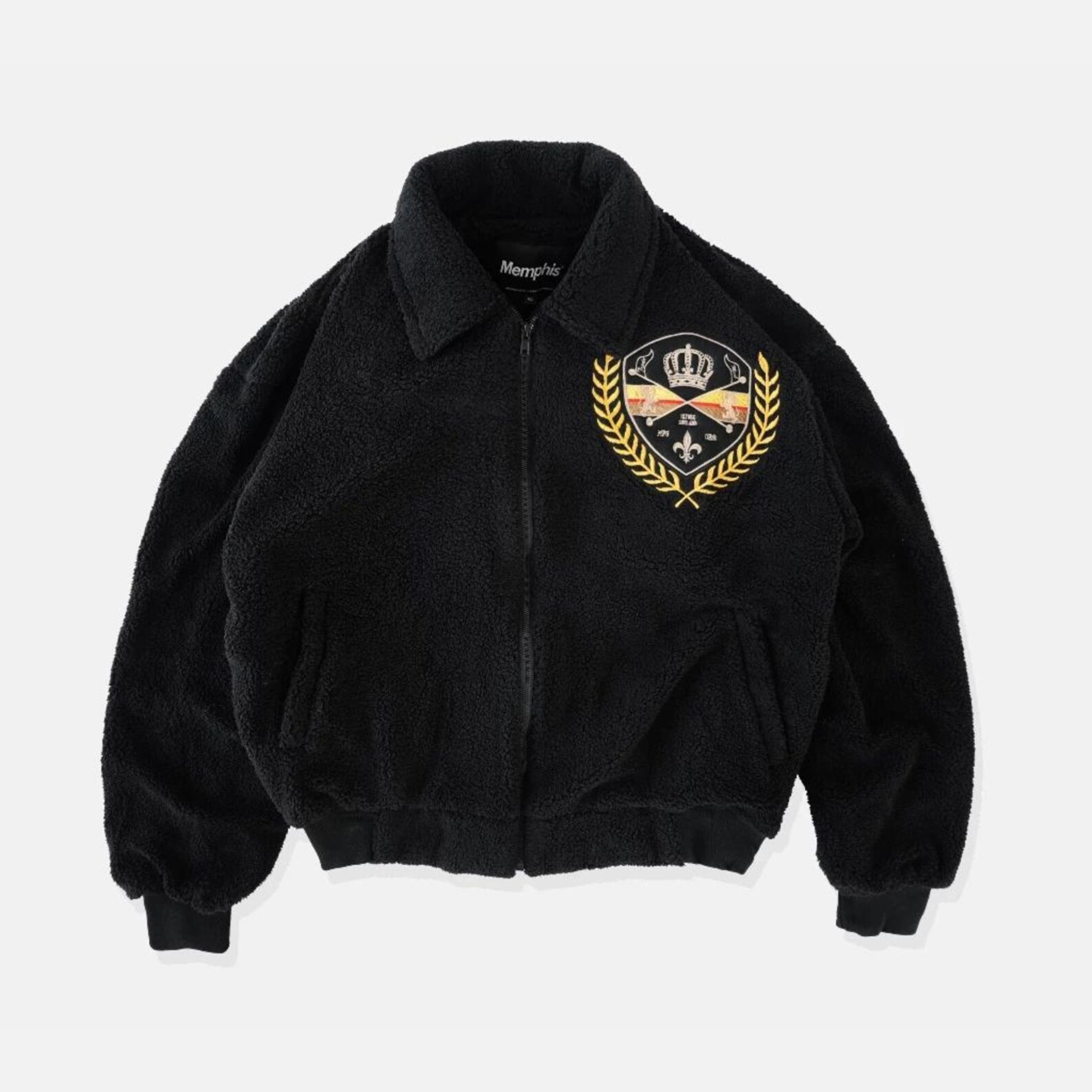 Embroidered Varsity Style Sherpa Bomber Jacket