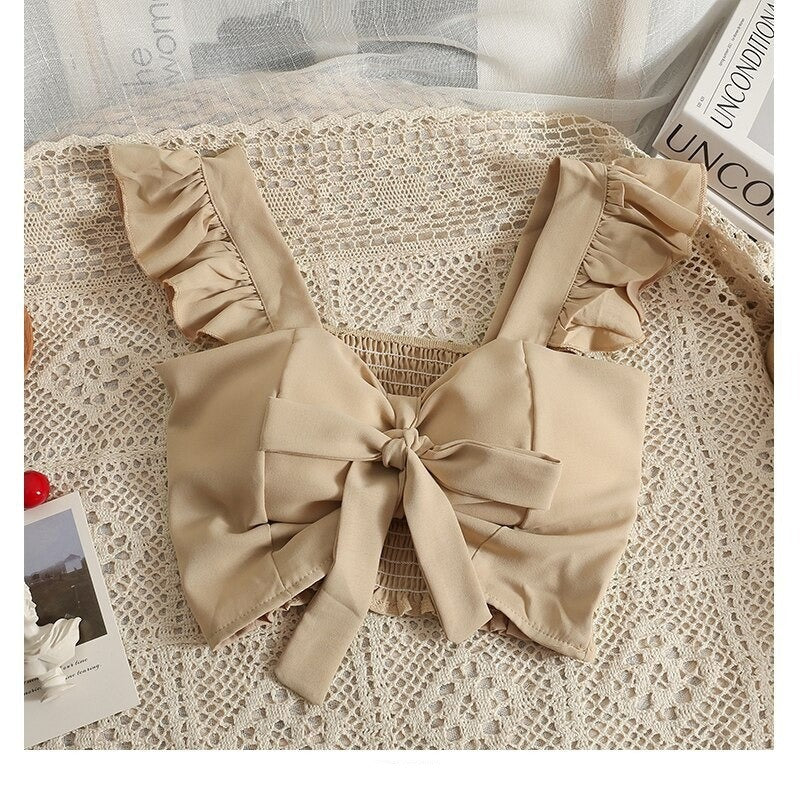 Bohemian Bow Tie Lace-up Print Camisole Tops For Women-Soco Hoodie