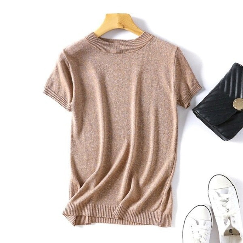 Shiny Knitted Slim O-Neck Sweater Shirt For Women-Soco Hoodie